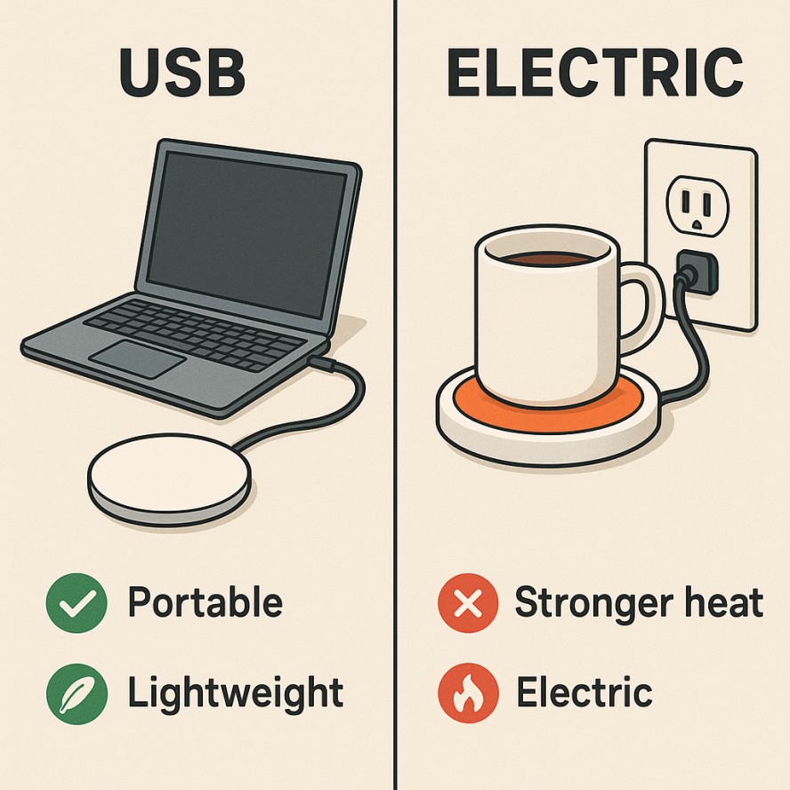 USB vs Electric Mug Warmer Comparison