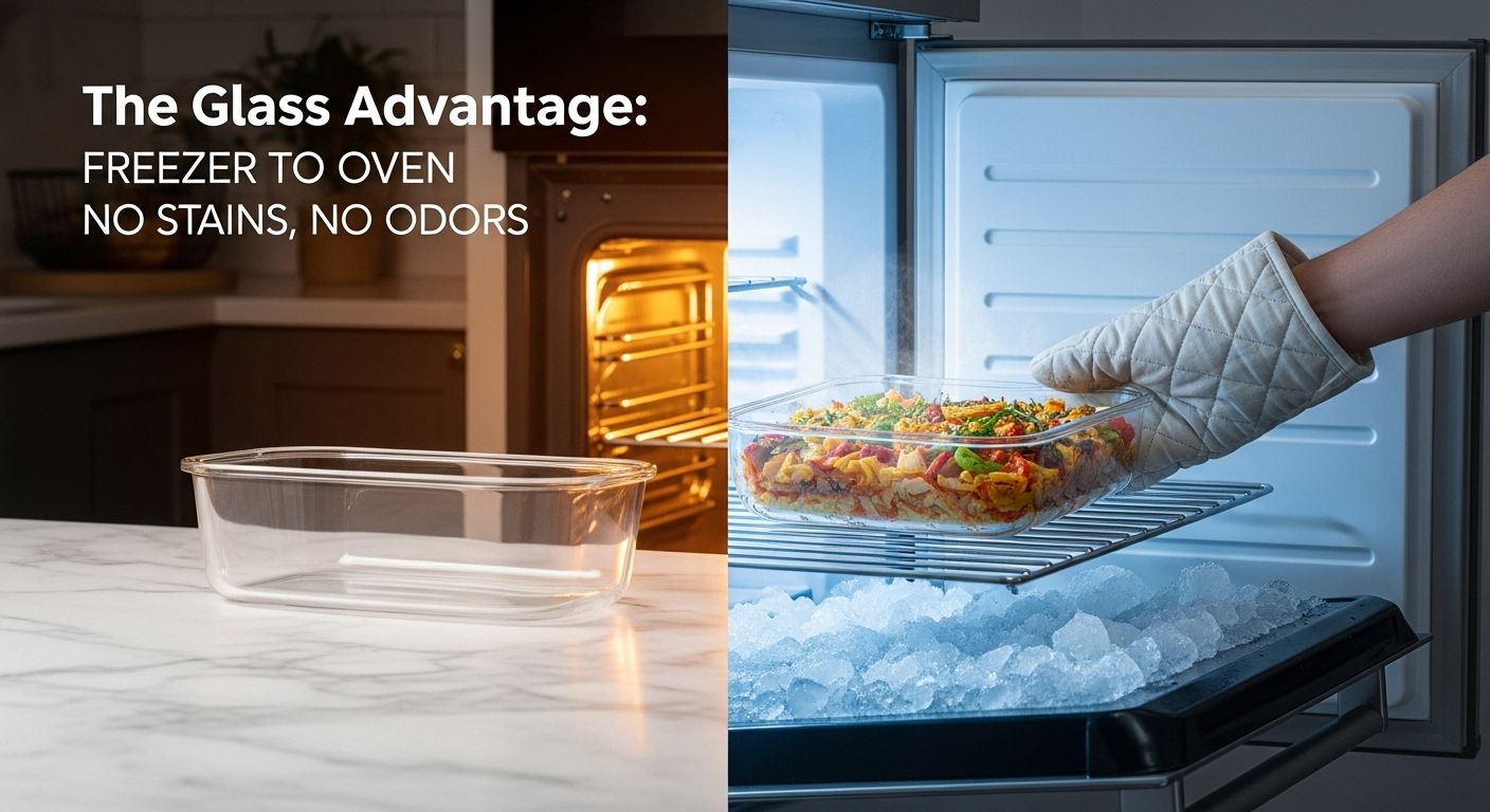 The Glass Advantage Freezer to Oven, No Stains, No Odors.